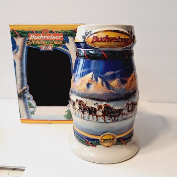 BUDWEISER 2000 Holiday STEIN Beer MUG "Holiday in the Mountains" New in Box COA - Picture 1 of 14